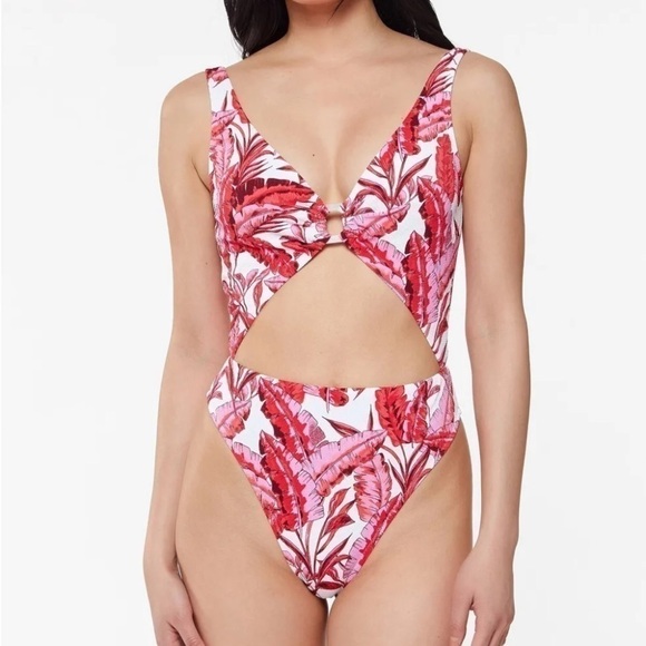 Jessica Simpson FUCHSIA MULTI Paradiso Palm O-Ring One-Piece Swimsuit - Picture 1 of 9